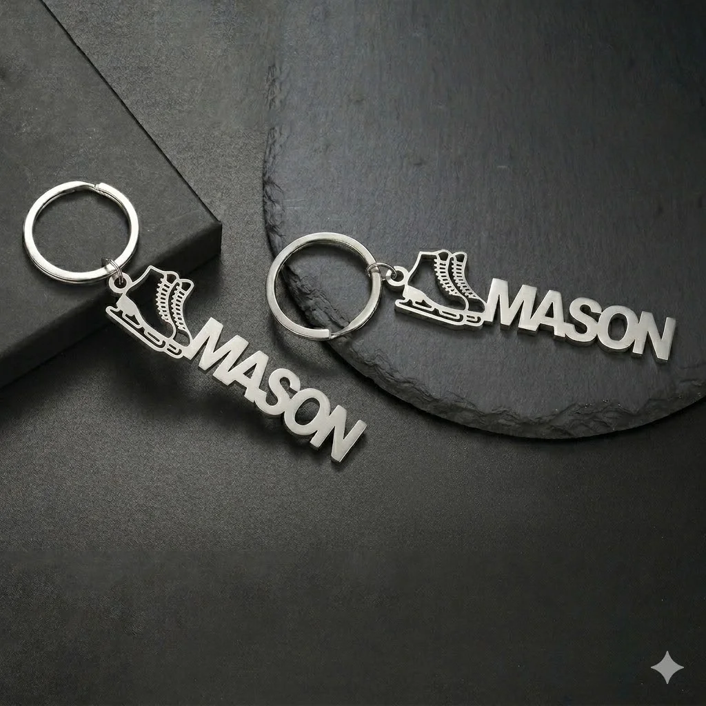 Skate Shoe Personalized Keychain Custom Name Key Ring Bag Charm Ice Skating Shoes Gift For Men Women Kid Stainless Steel Jewelry