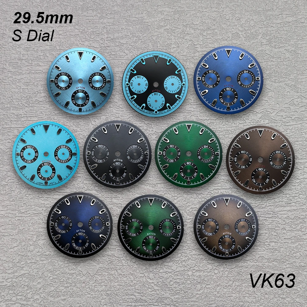 29.5mm DTN Panda S Dial Fit VK63 Movement Green Luminous CD Pattern High-Quality Quartz Watch Modification Accessories