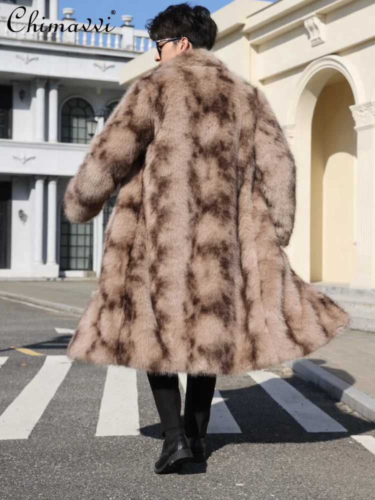 

Зимняя одежда, новая модная мужская шуба высокого класса, элитные модные теплые куртки с длинными рукавами из искусственной лисы, элегантные длинные меховые куртки