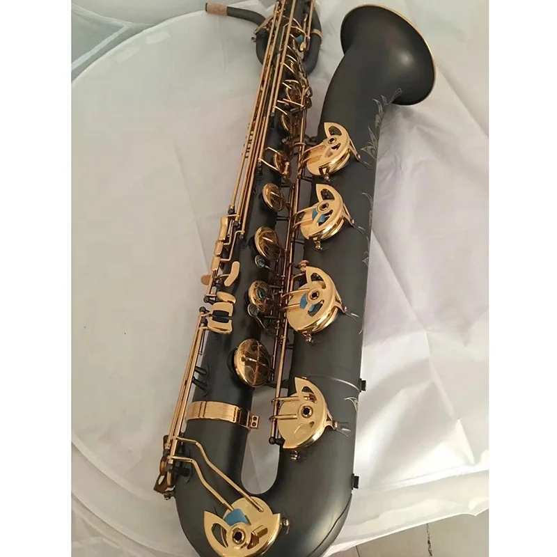 Chinese saxophone manufacture high quality black nickel plated baritone saxophone with beautiful flower