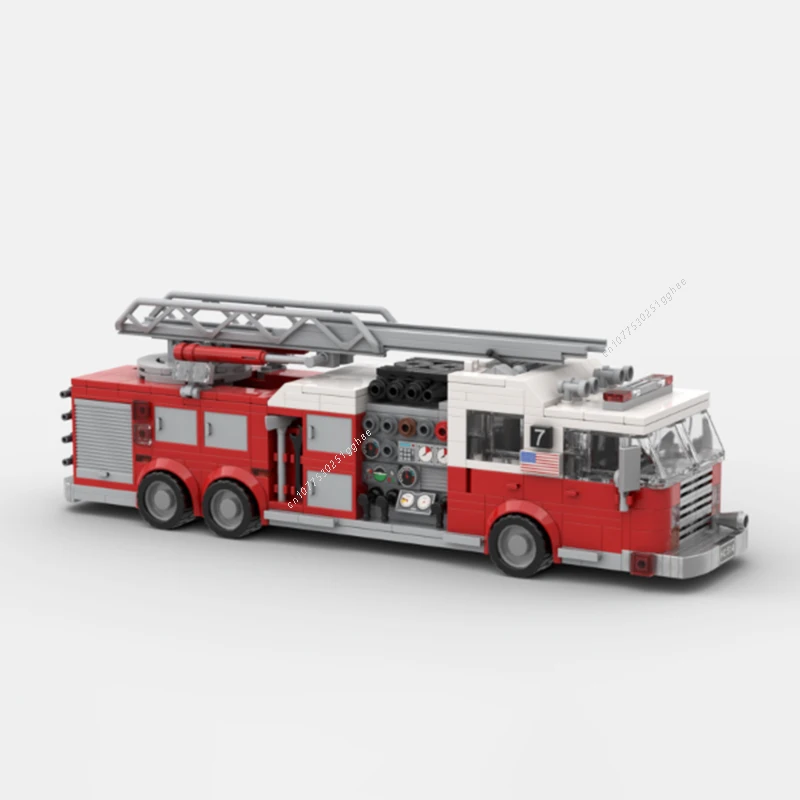 MOC Building Blocks Classic Firefighting Ladder Truck Vehicle Model Bricks Sets Assemble Display Children\'s Toys Gifts