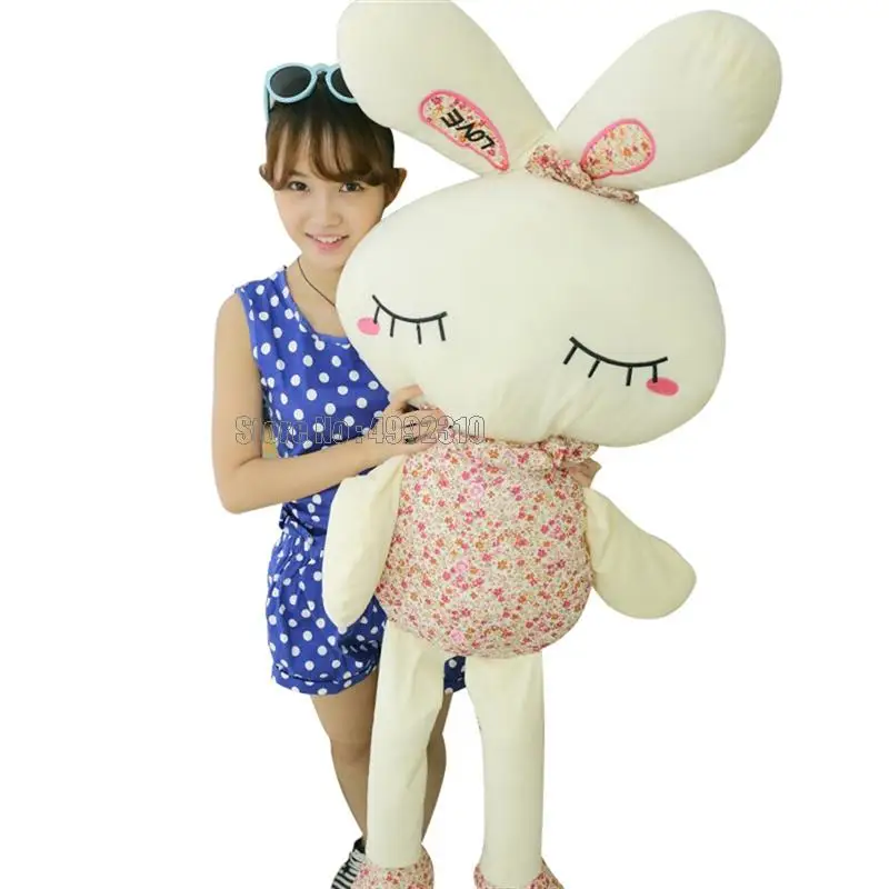 Love Print Ear Floral Dress Bunny Rabbit Doll Animal Plush Stuffed Doll 75cm Toy