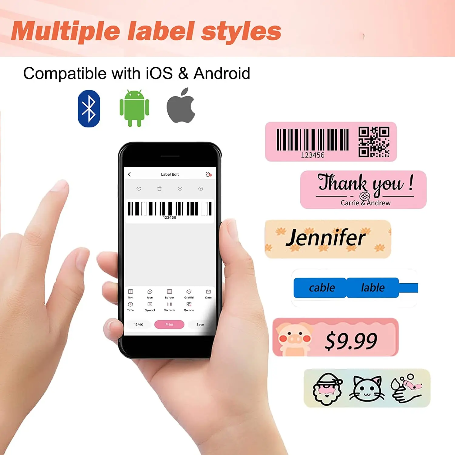 Mini Thermal Label Maker with 5Rolls Colorful Labels Inkless Portable Pocket Barcode Maker Labeller Mobile USE Machine