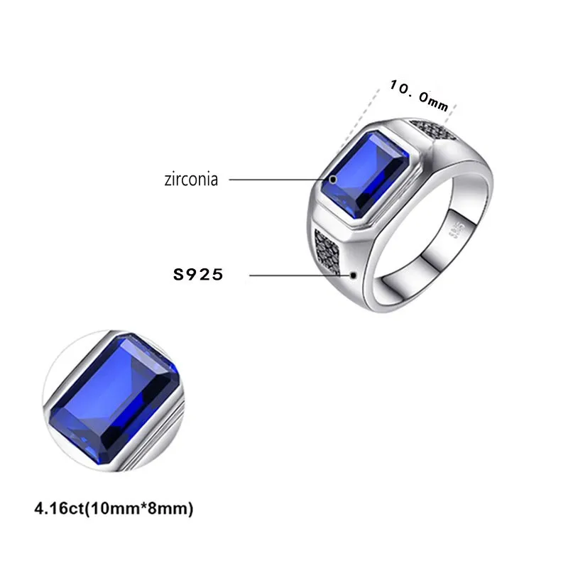BOCAI New 100% Pure S925 Silver Jewelry Classic Dark Blue Cubic Zirconia 3A Personalized Atmosphere Punk Trend Men\'s Ring