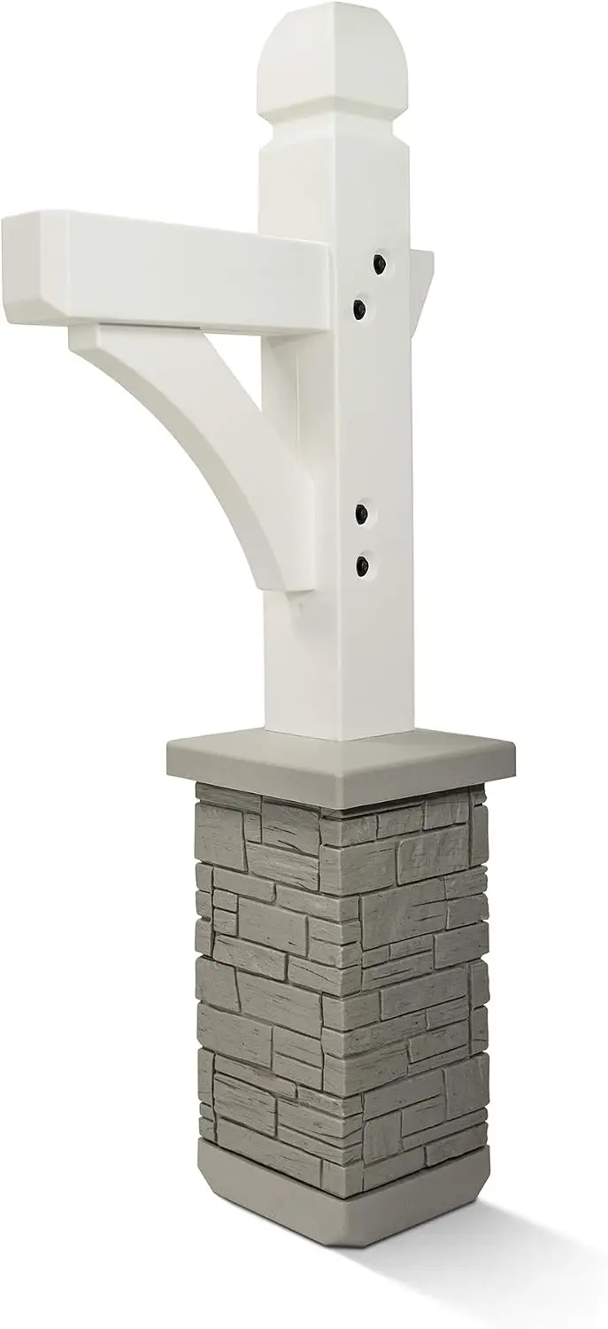 Classic Mailbox Post Set With Cross Arm, Heavy Duty Outdoor Support Stand For Mailboxes, Weather Resistant All Season Vinyl Post Mount Bracket Lawn Yard Entryway Decor, White