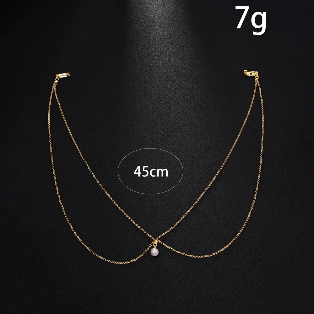 Double Deck Imitation Pearl Back Chain Bridal Dress Accessories Boho Women Simple Wedding Backless Necklace Prom Body Jewelry