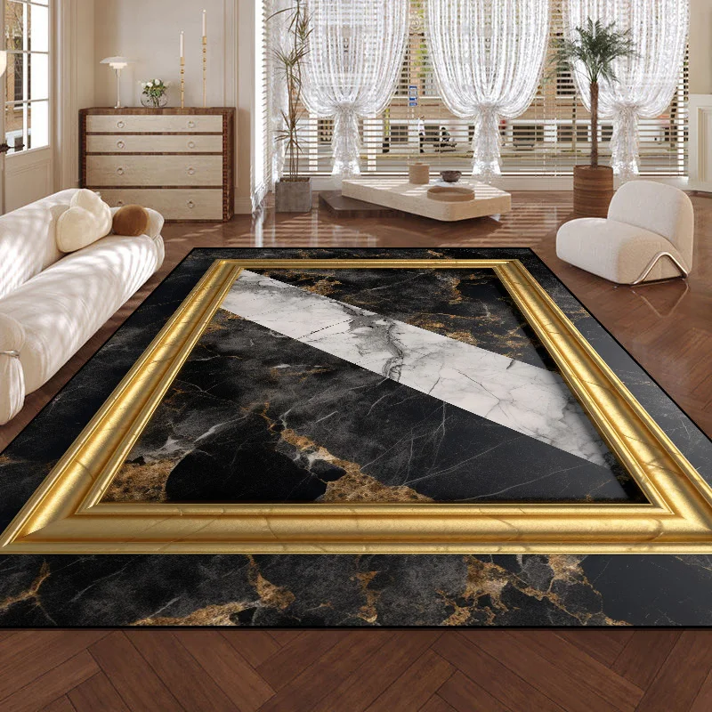 

Black Gold Marble Carpet for Living Room Large Area Decorations Sofa Table Rug Anti-slip Hallway Balcony Long Floor Mat Washable