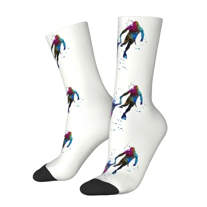 Scuba Divers Couple Mens Crew Socks Unisex Fashion 3D Print Dive Lover Dress Socks