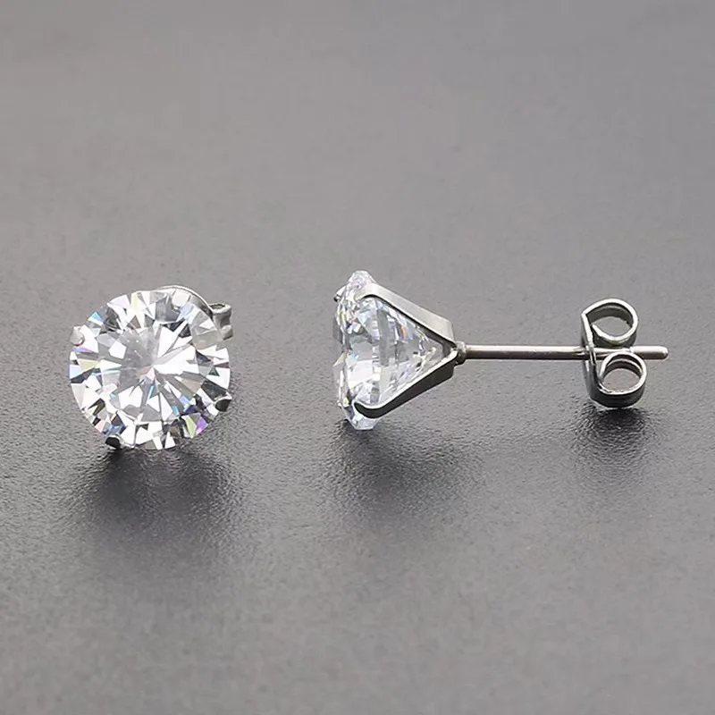 3/4/5/67/8mm runde aaa Zirkon Push-Back Ohr stecker 316l Edelstahl Nadel Kurz schmuck zur Auswahl – Detail 2