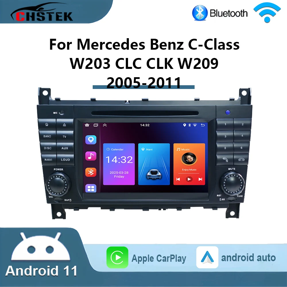 Автомобильный радиоплеер Carplay Android 11, навигация для Mercedes Benz A/B/C-Class W203 B200 W169 Vito Sprinter W245 W209 GPS WIFI RDS
