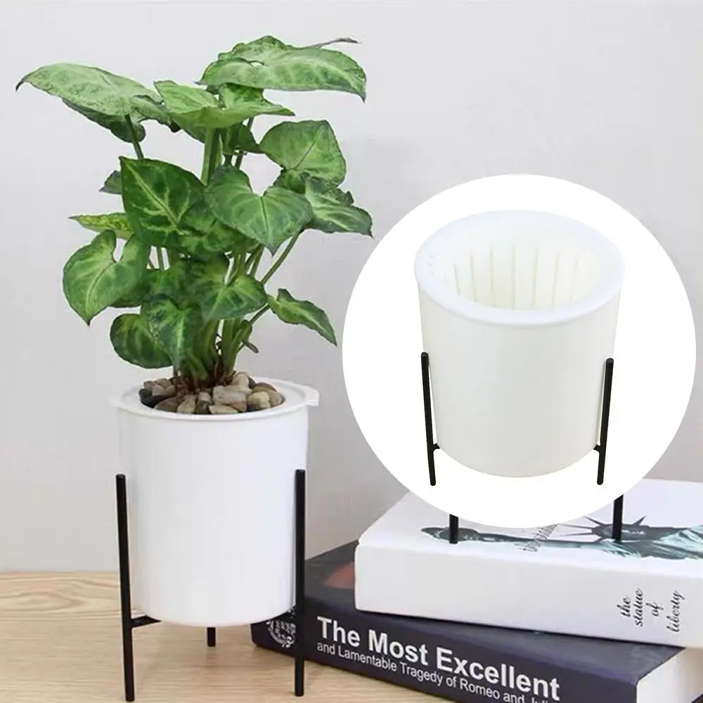 

New Self Watering Lazy Plant Pot with Iron Frame Plastic Hydroponic Planter Garden Supplies Soil Flower Pot