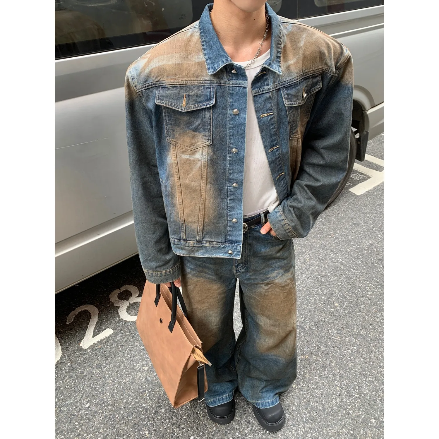 

Fall Winter Large Size American Dyed oulder Padded Denim Jaet Men's Waed Workwear Jaet Casual Loose Fit Teenager Outd...
