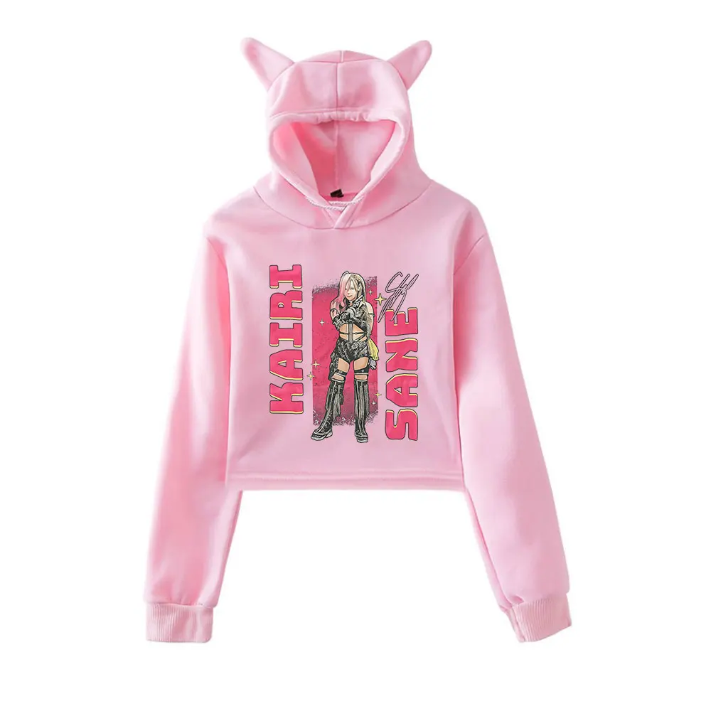

Kairi Sane Merch винтажная уличная одежда 90-х годов с логотипом, толстовки с капюшоном для девочек, укороченный модный спортивный пуловер с кошачьими ушками