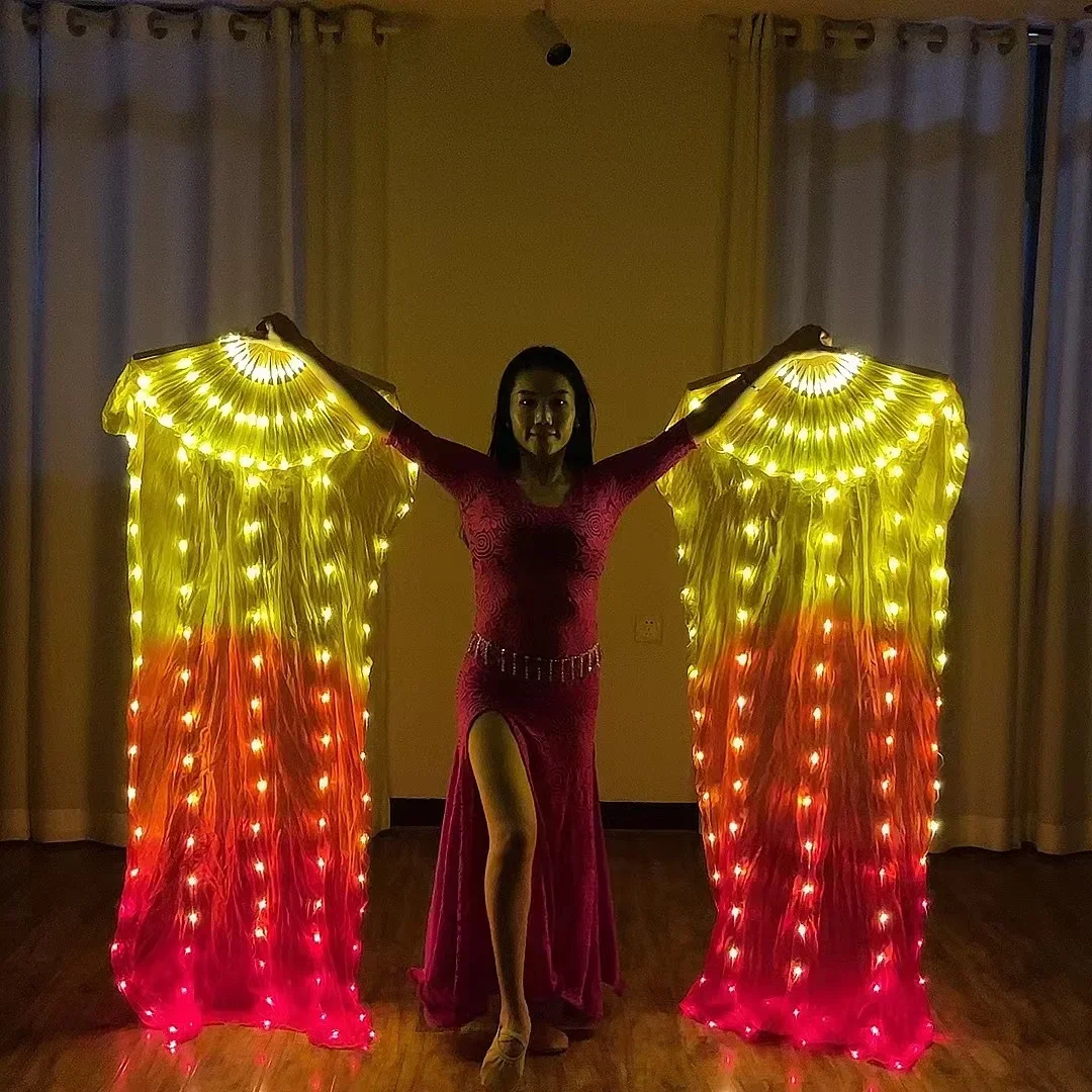 Led Silk Veil Fold Fan Belly Dance Performance Christmas Halloween Party Cosplay Costume Shows BellyDance Stage Accessories