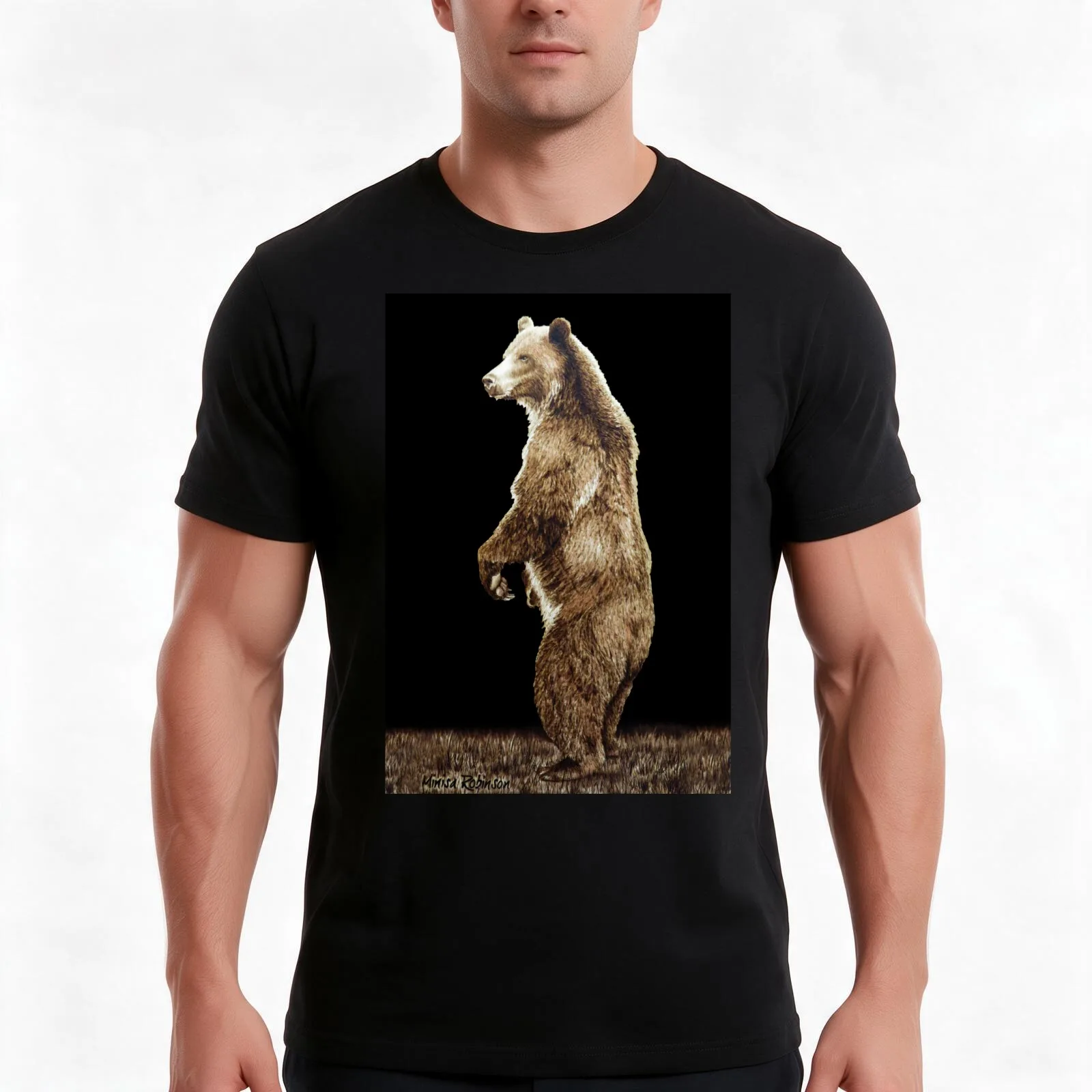 Grizzly Bear by Minisa Robinson T-Shirt Summer Casual Cotton Tee Oversized Streetwear Tops Vintage Graphic Print 100% Cotton