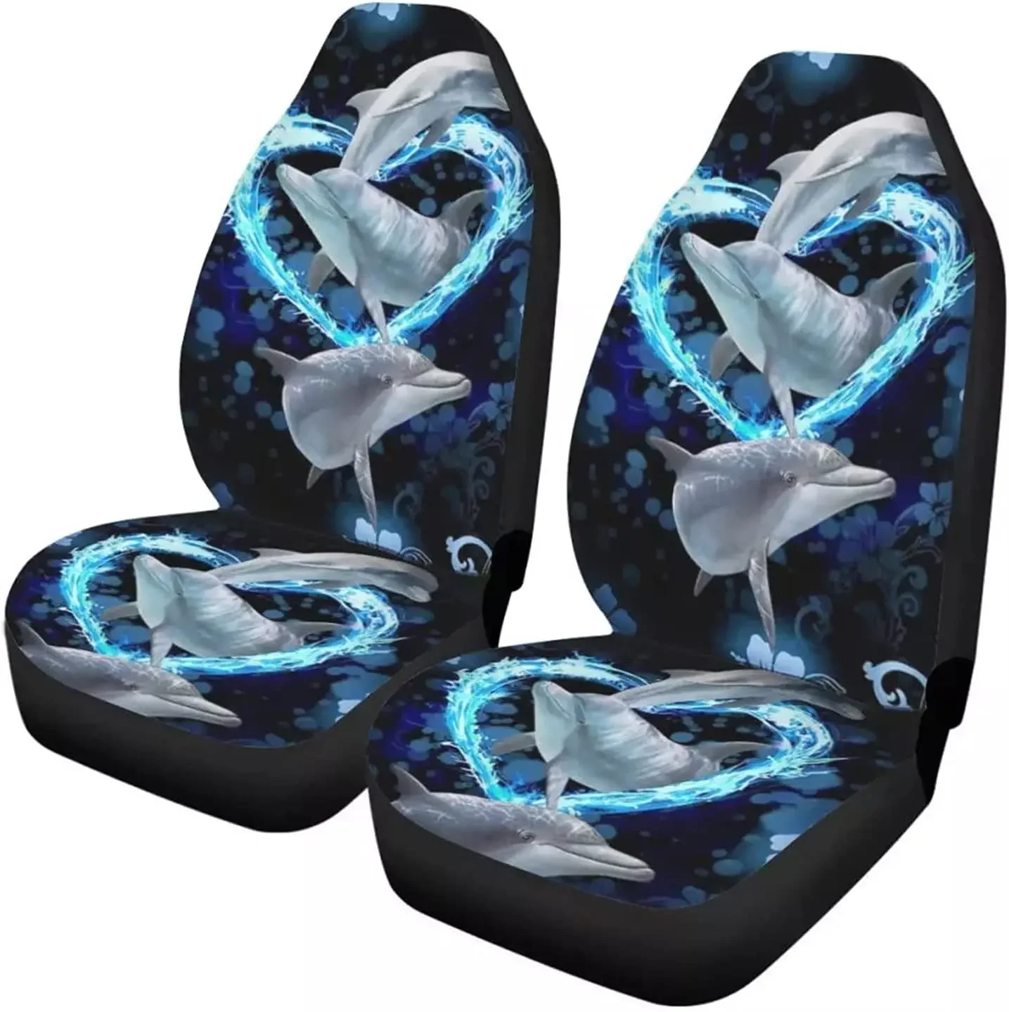 Animal Blue Dolphin Print Car Seat Covers for Men Women, 2 Piece High Back Bucket Vehicle Seat Protector Cover Universa image 2
