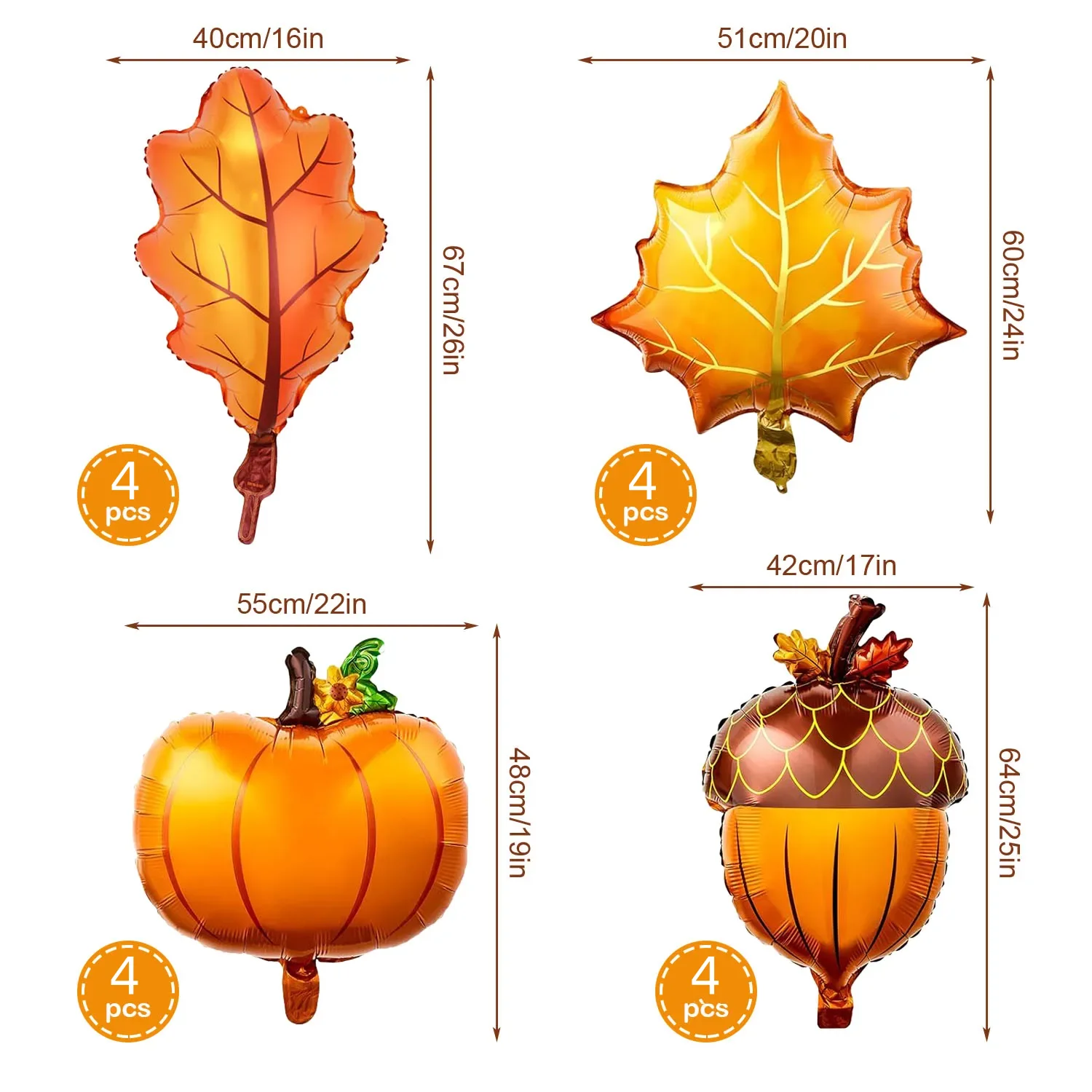 16 Pcs Fall Balloons Thanksgiving Balloons Foil Balloons Pumpkin Acorn Maple Leaf Balloons for Birthday Wedding Party Supplies - image 3