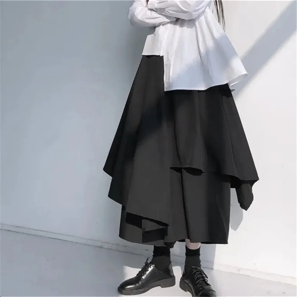 

Harajuku готические черные асимметричные широкие брюки с высокой эластичной резинкой на талии, свободные брюки, женская мода, весна-осень 2021, весна-осень