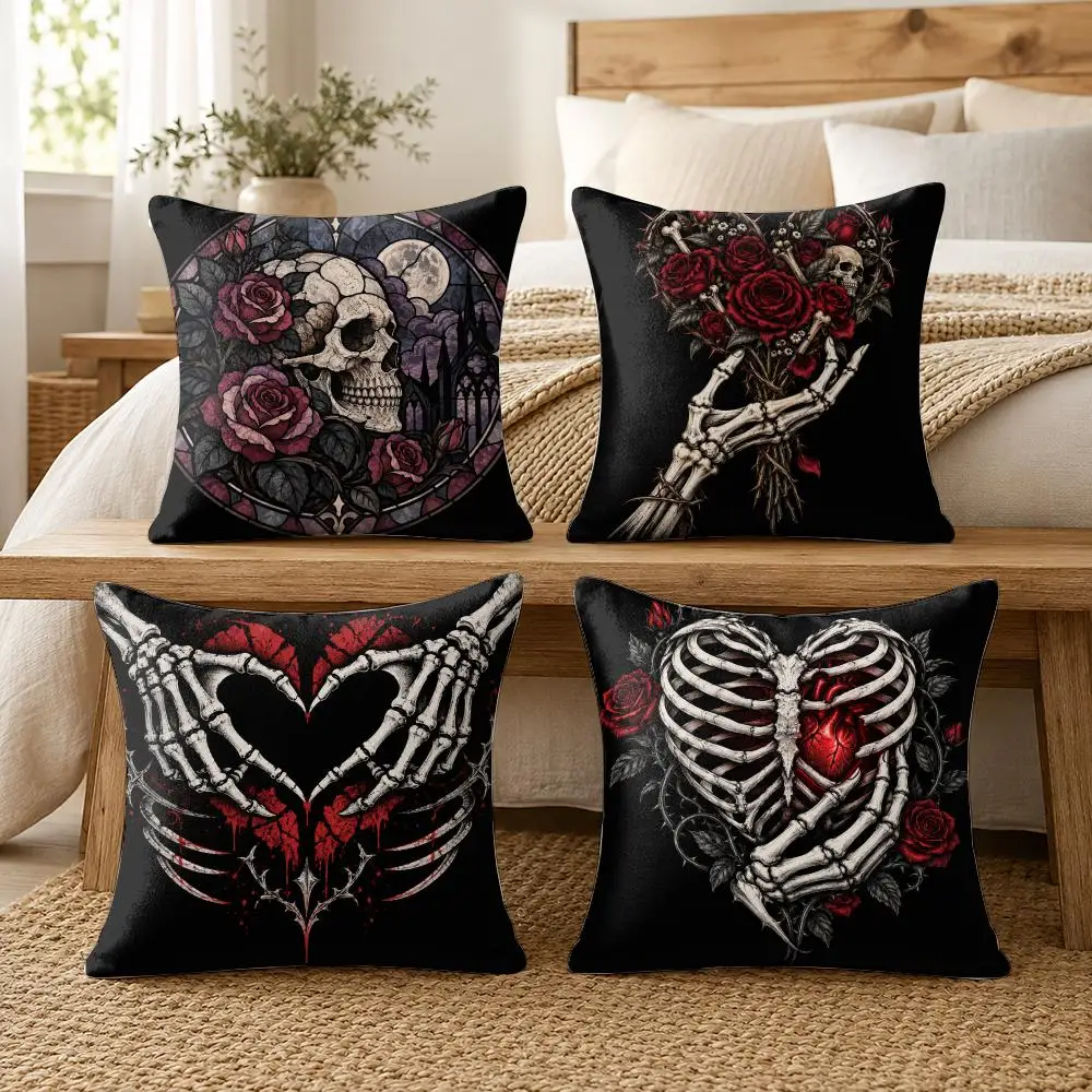 Cool Skull Heart Cushion Cover Soft Short Plush Pillow Cases Hidden Zipper Cutecore Sofa Bedroom Home Decor Gift