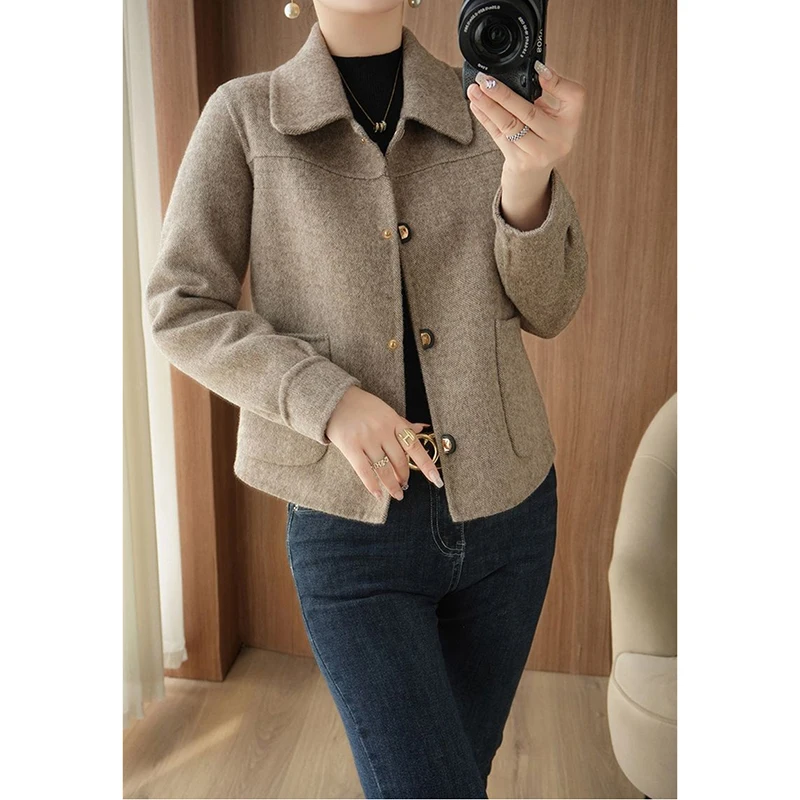 

2024New Woolen Coat Women Short High-Quality Loose Long-Sleeved Jacket Female Outerwear Autumn Winter Wool Overcoat Female Tops