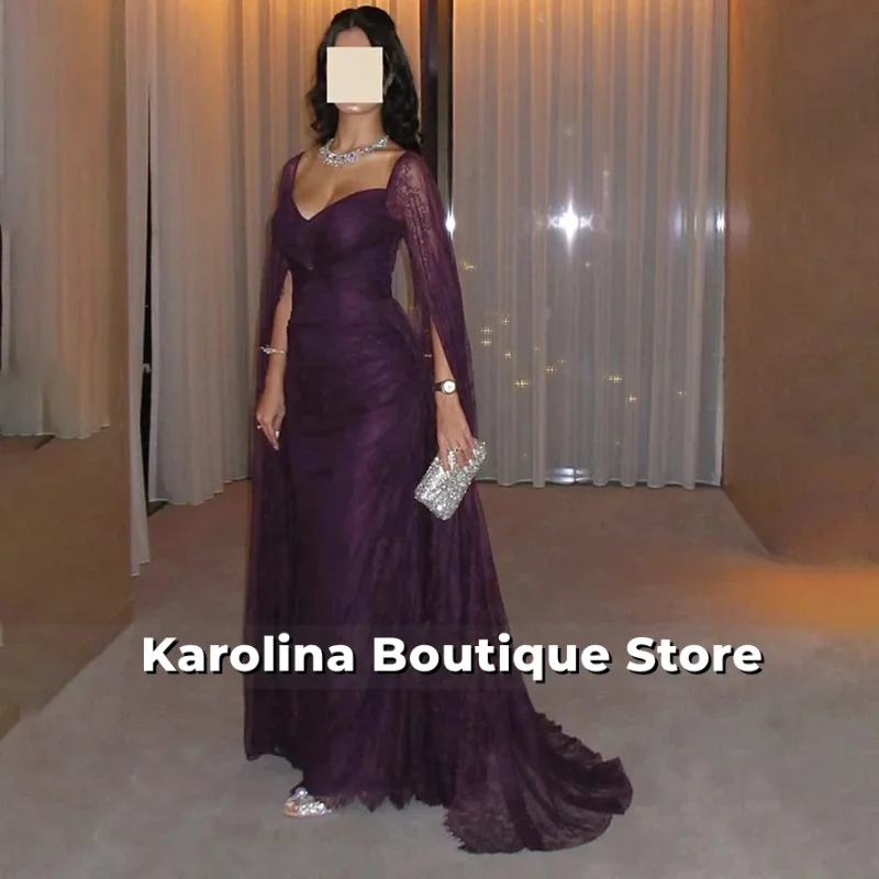 Vestido de noche morado uva, vestidos de noche personalizados con escote en forma de corazón y hombros descubiertos, vestidos de fiesta hasta el suelo de sirena de encaje