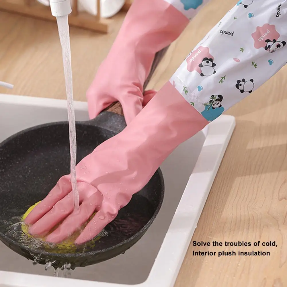 Kitchen Gloves Cute Patterned Cleaning Gloves Waterproof Plush Panda Dishwashing Gloves Cute Warm for Kitchen Housework