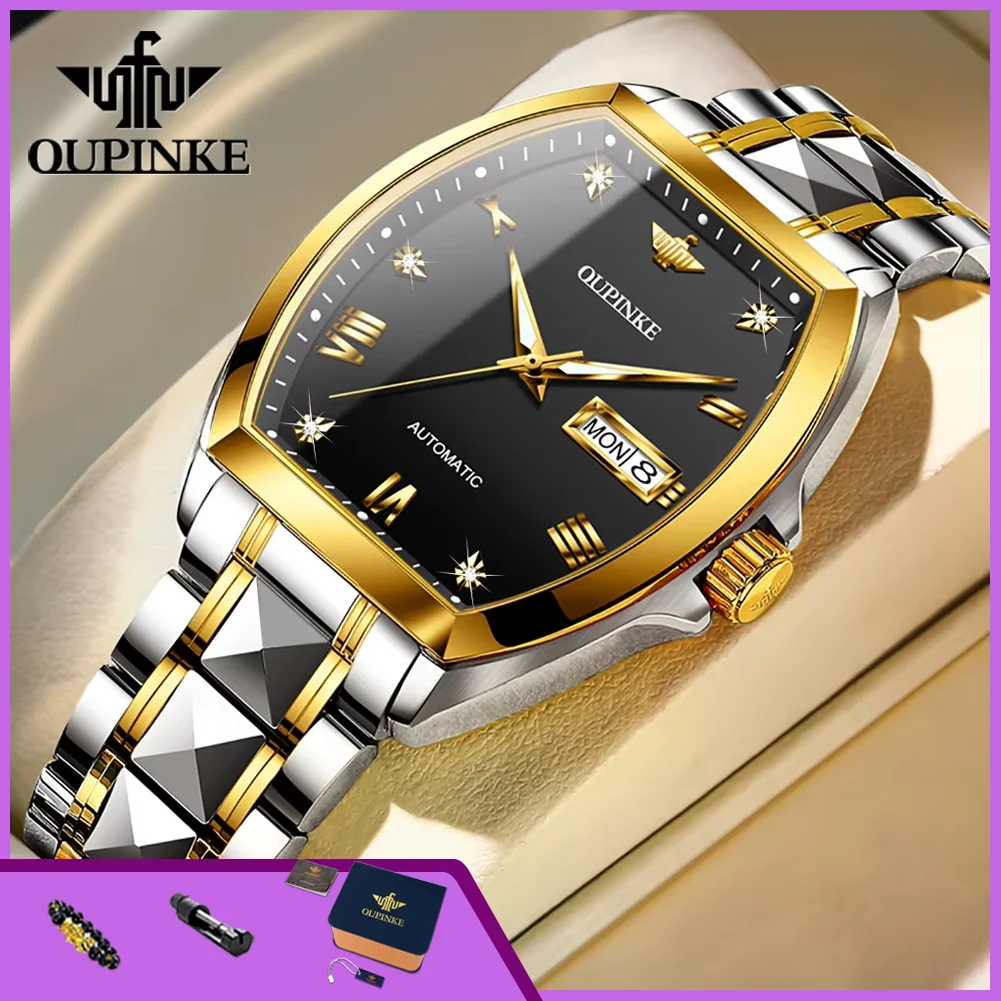 OUPINKE 3200 Luxury Man Watch Tungsten Steel Dual Calendar Waterproof Luminous Import Mechanical Movement Automatic Men's Watch