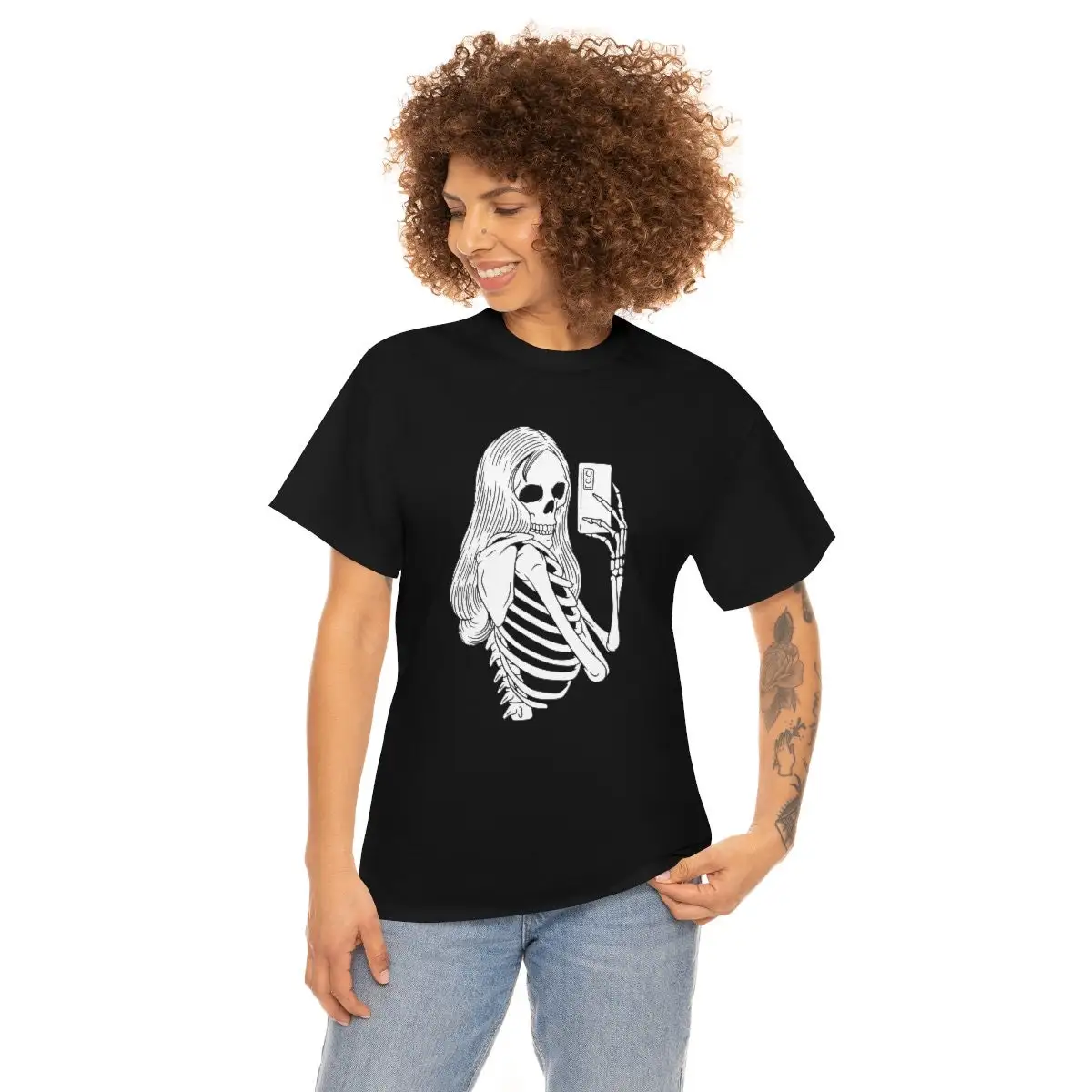 Woman Skeleton Selfie T Shirt Halloween Female Skeletons Funny Cellphone Women Cool Design