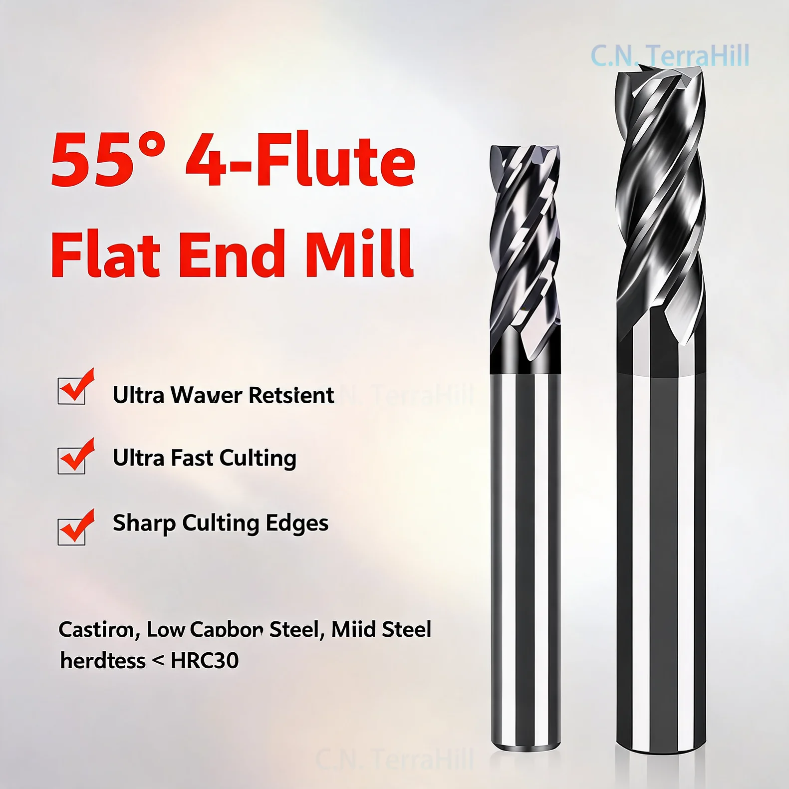 Tungsten Carbide End Mill 55HRC 4 Flute Extended Flat Bottom CNC Milling Cutter 1-7mm for Steel Machining
