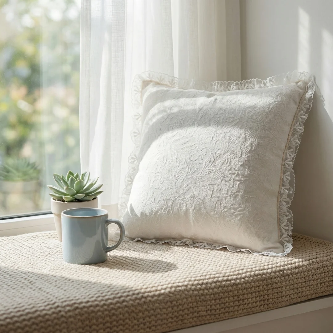 Milky white lace rose pillow with core North American pastoral log leisure living room sofa bay window chair pillow pillow