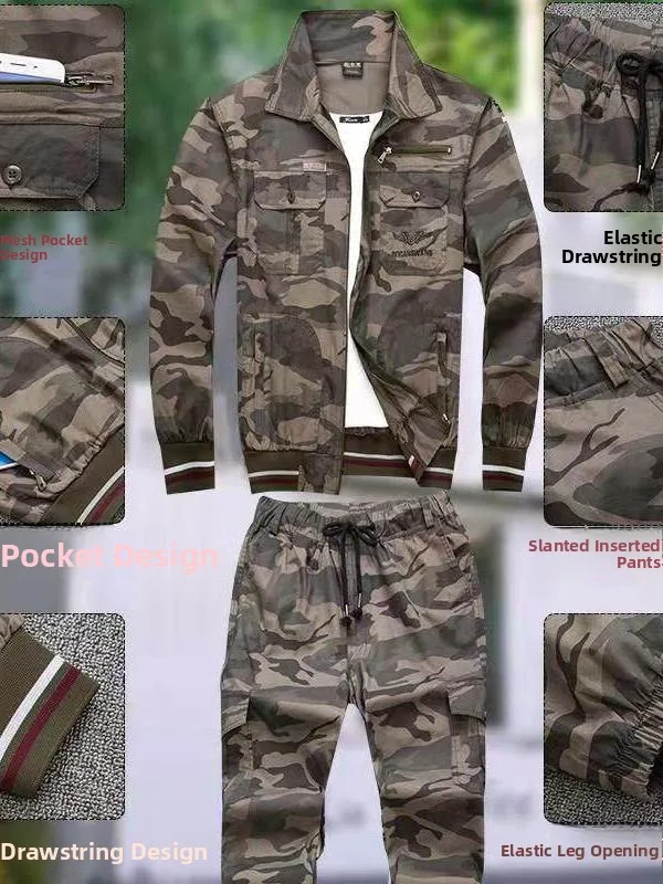 Summer Work Uniform Set Men's Thin Camouflage Labor Protection Clothing Cotton Welding Site Electrician Welding Workwear view 2
