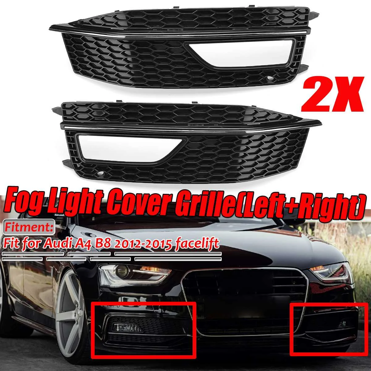 Car Front Bumper Lower Grille Fog Light Grill Cover For Audi A4 B8 S4 S-line Facelift 2012-2015 A4 B8 S4 S-line Fog Light Grille