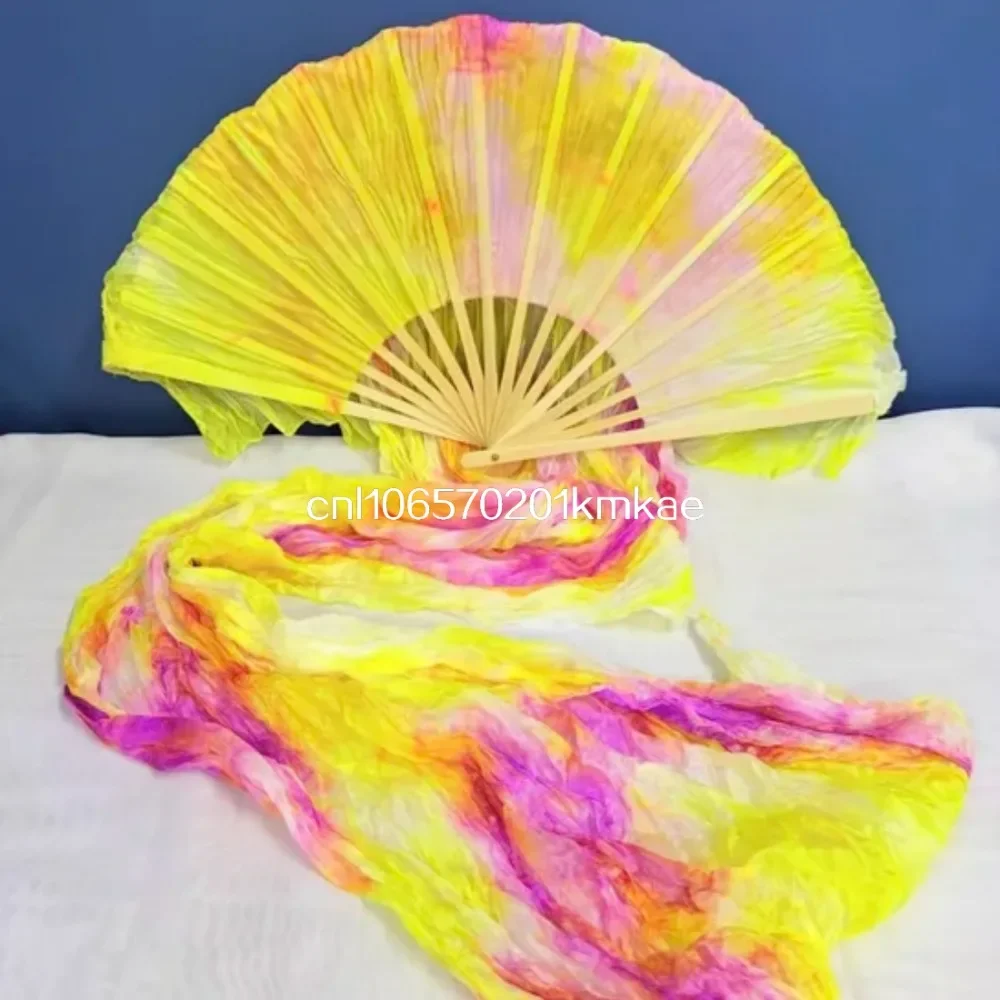 1 Pair Belly Dance Fan Veil Handmade Dyed 100 Real Silk Dance Fan High Quality Silk Fan Veils For Oriental Dance Stage Performan