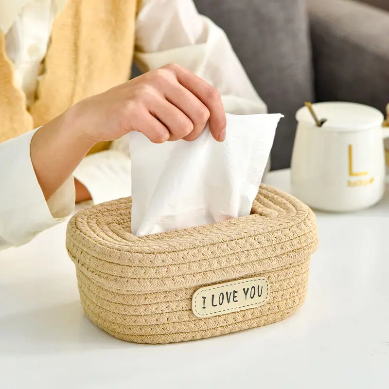 

Simple Japanese-style Cotton Rope Woven Tissue Box Food Storage Box Creative Desktop Storage Box Pumping Paper Box Hand-washed