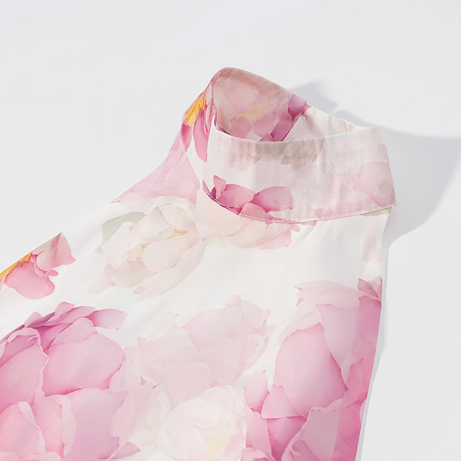 Keyanketian 2025 verão novo feriado vento flor impressão halter sem costas mini vestido moda em camadas organza vestido sem mangas feminino