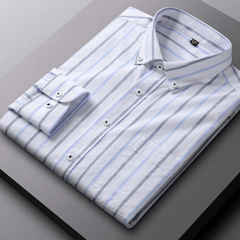 New in shirts 100%cotton long-sleeve shirts for men slim fit formal plain shirt soft single pocket Smart Casual office clothes