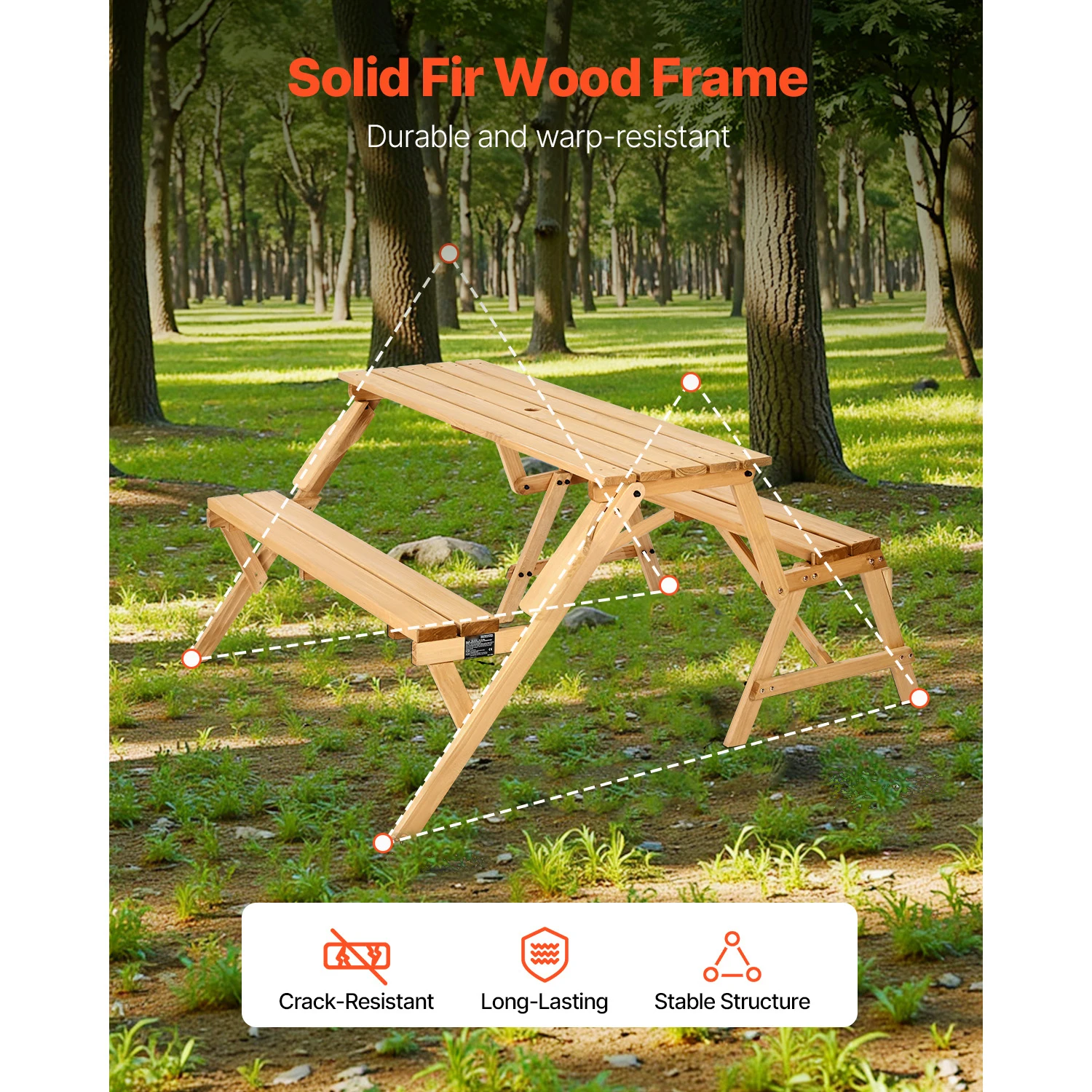 SucceBuy 2-in-1 Transforming Interchangeable Picnic Table Portable Foldable Bench with Umbrella Hole Patio Furniture for Garden