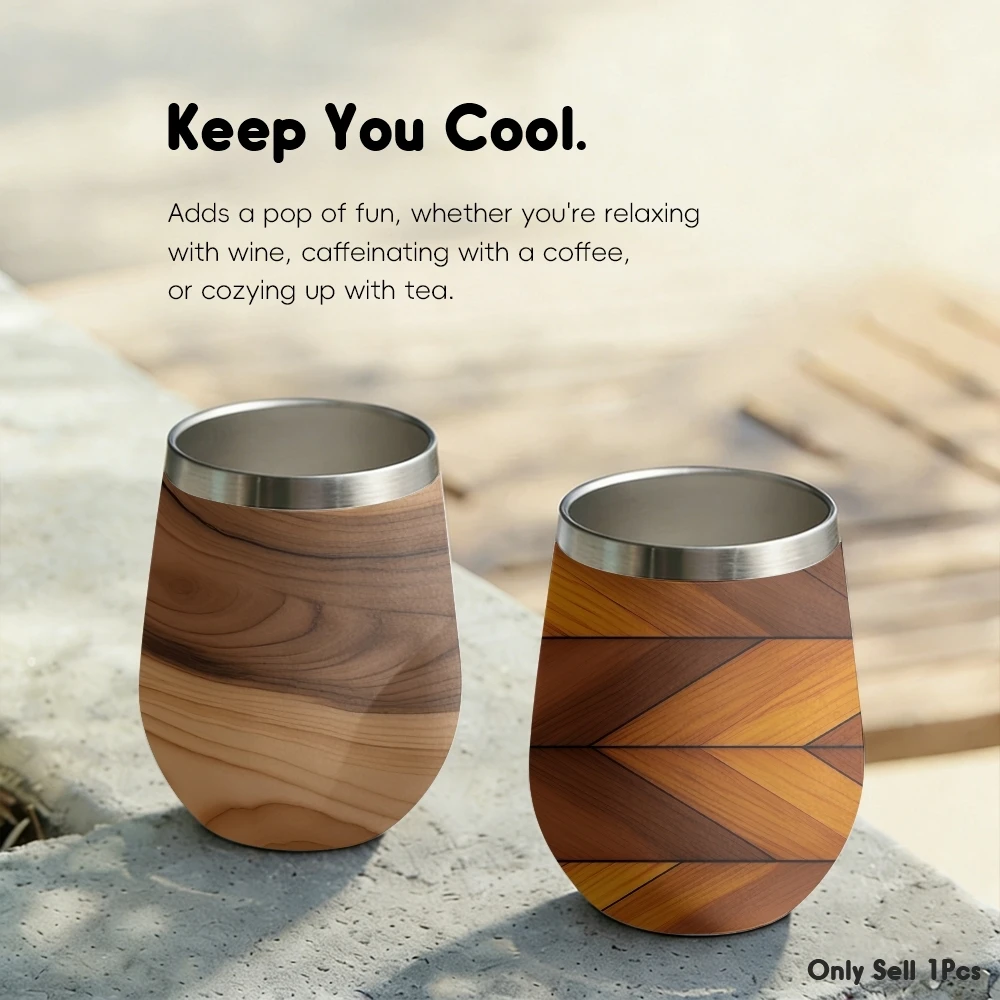 Wood Grain Texture Vacuum Flasks 12oz Insulated Stainless Steel Mug with Lid Double Wall Vacuum Drink Coffee Cup Travel Tumbler