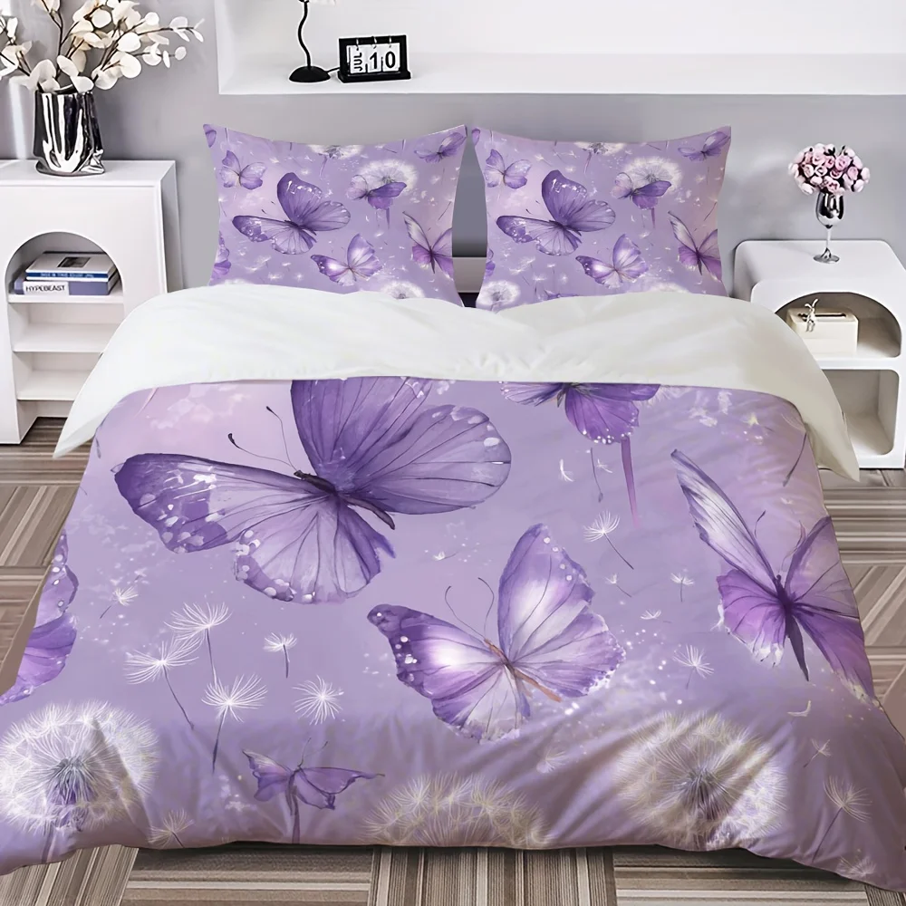 2D ultra-soft digital print duvet cover set, includes three-piece set with pillowcase and duvet cover, featuring a dreamy sky watercolor design. Does not include filling. The fabric is soft and comfortable, suitable for bedrooms, hotels, renowned hotels, and school dormitories. 1*duvet cover + 1/2 pillowcase