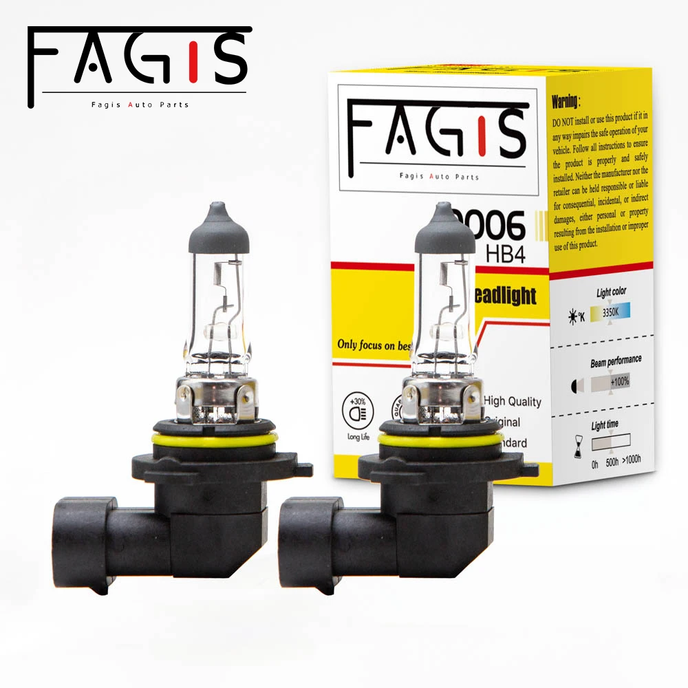 

Fagis 2 Pcs 9006 HB4 12V 55W 3350K Warm White Car Lamps Fog Light Auto Headlight Halogen Headlights Bulb Car Light Head bulb