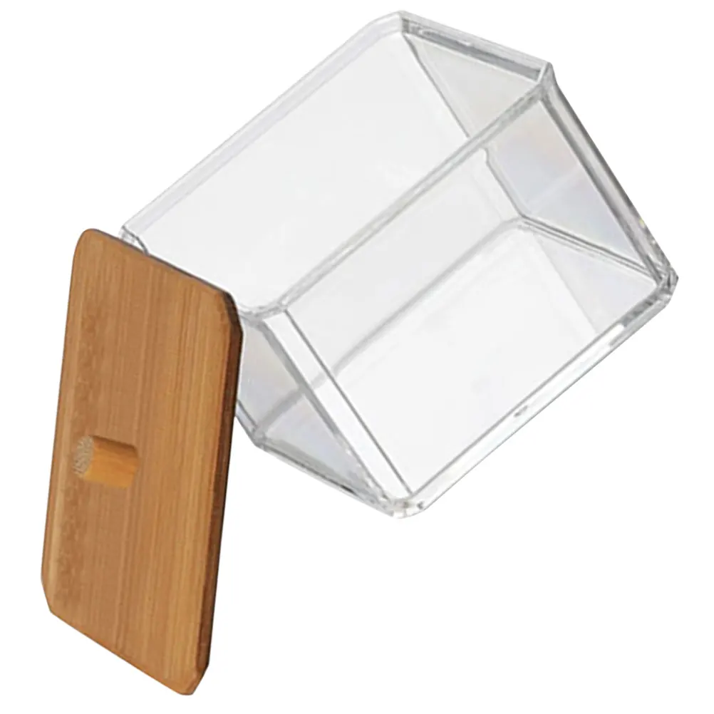 

Transparent Acrylic Bamboo Lid Storage Box for Cotton Swabs Pads Squares Multipurpose Desk Organizer Portable Easy refillable