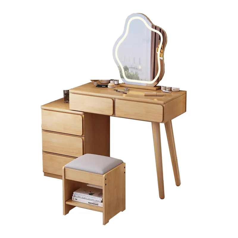 

Nordic style dresser, small apartment log bedroom, solid wood at the end of the bed can be moved