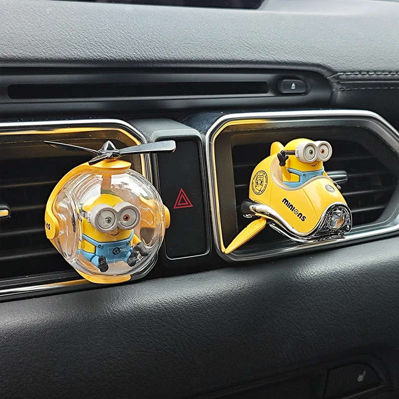 Kawaii Minions Hello Kitty Model Car Air Conditioner Outlet Freshener Perfume Diffuser Cartoon Kuromi Airship Figure Ornaments