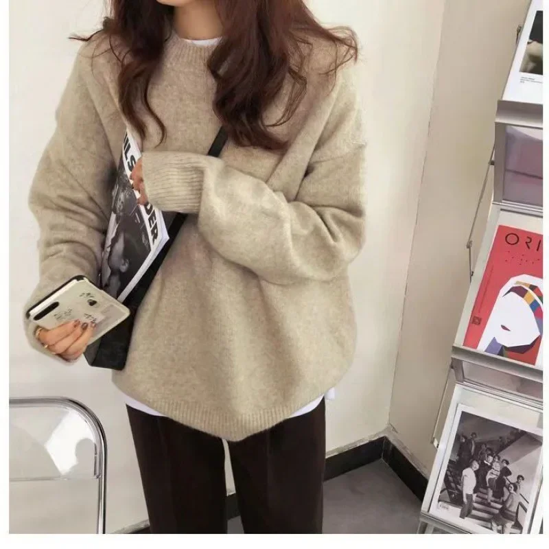 New Women's Loose-fit Sweater Thick Knitted Pullover Outerwear Crew Neck Casual Chic Petite Sweater For Autumn/winter