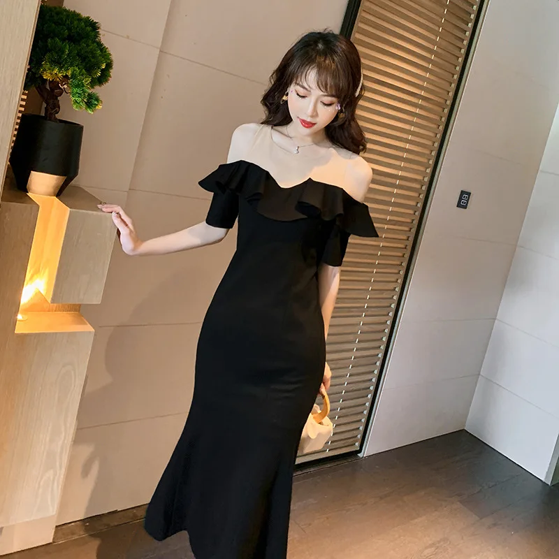 

Coigarsam Women's Summer Dress New Office Lady Sexy Flounced Patchwork Solid Ruffled Zipper Mesh High Waist Black Dresses