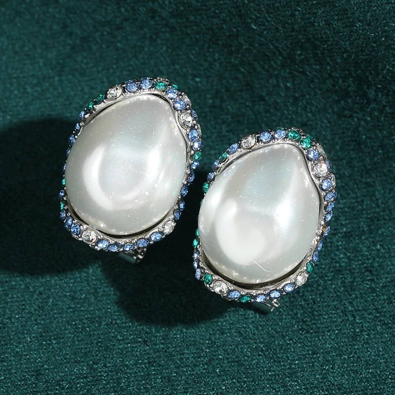 

Alien Pearl Stud Earrings Vintage Blue and Green Rhinestone Jewelry For Ladies Retro Style 2025 Bridesmaid Charms New Tendency