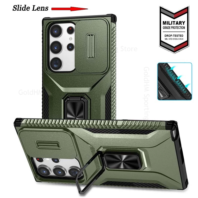 

Military Hybrid Heavy Duty Case For Samsung S25FE S24 Ultra Magnet Ring Holder Kickstand Cover For Galaxy S25 Edge S24 S23 Ultra