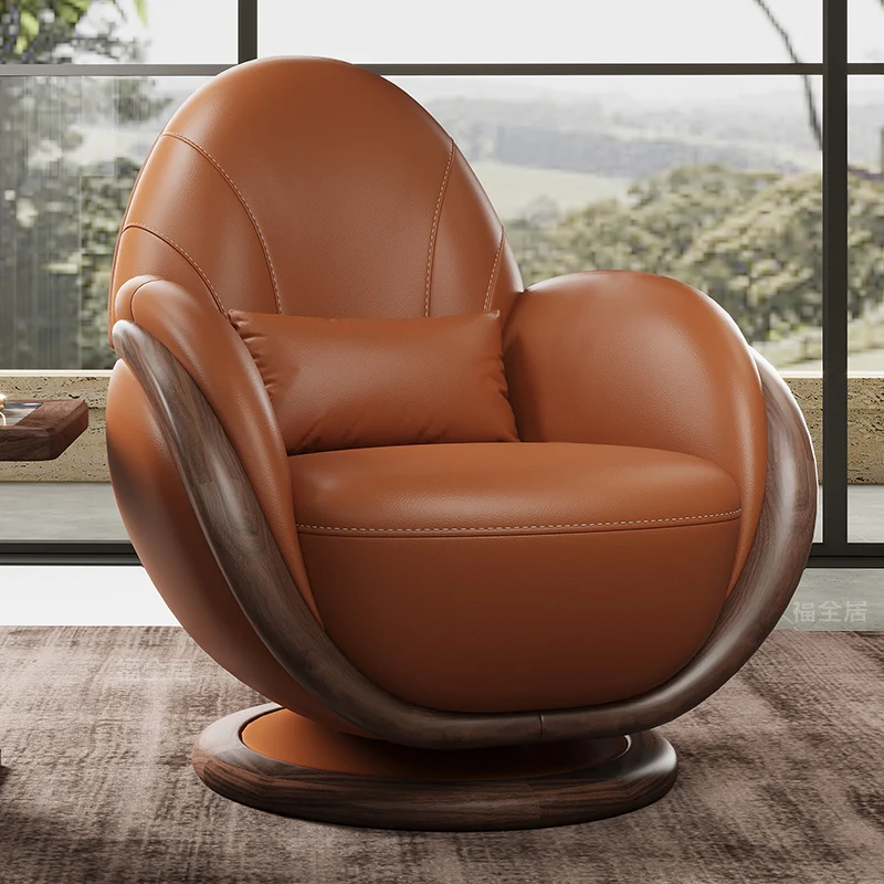 

New Chinese ebony casual single chair leather rotating chair
