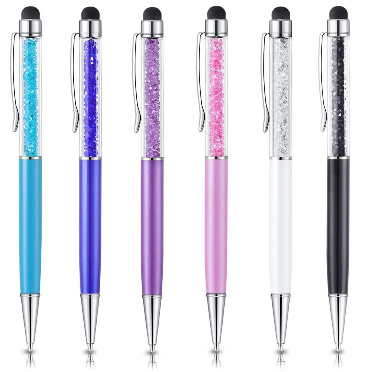 150Pcs/Lot 21 Colors 2 In 1 Metal Rollerball Ballpoint Pen Crystal Diamond Screen Capacitive Touch Stylus Universal Custom Logo