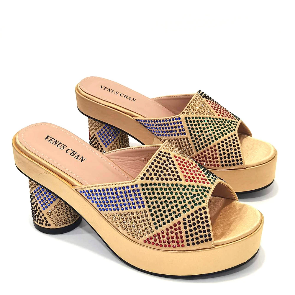 

New Fashion Mesh Open Toe Super High Heel Golden Women Slipper Sandals Sexy Platform Slip-On Party Night-Club Ladies Mules